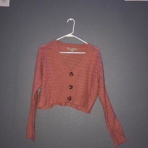Pink V-neck Cropped Sweater